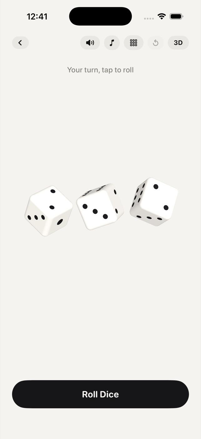 Chomp with three 3D dice resting in the tray